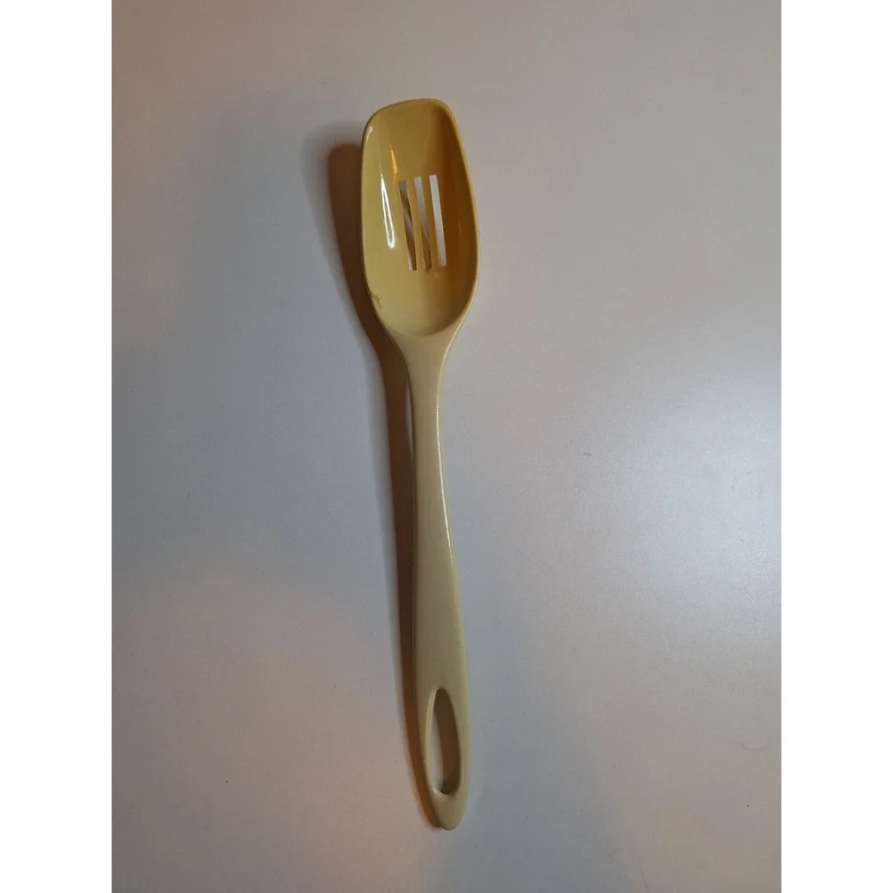Vintage Ensar Corp Beige Slotted Cooking Spoon, small imperfection on side